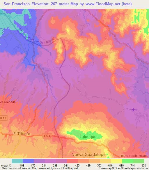 San Francisco,El Salvador Elevation Map