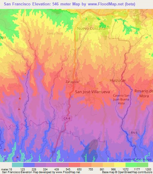 San Francisco,El Salvador Elevation Map