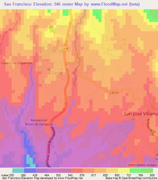 San Francisco,El Salvador Elevation Map