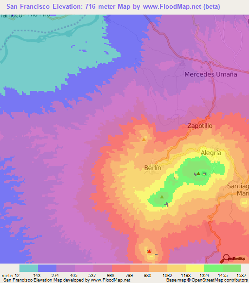 San Francisco,El Salvador Elevation Map