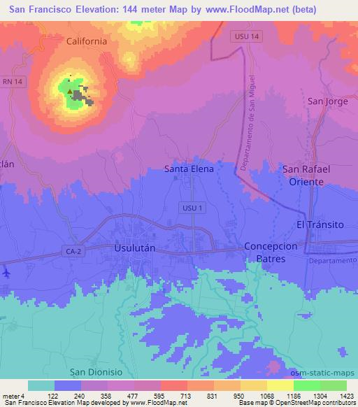 San Francisco,El Salvador Elevation Map
