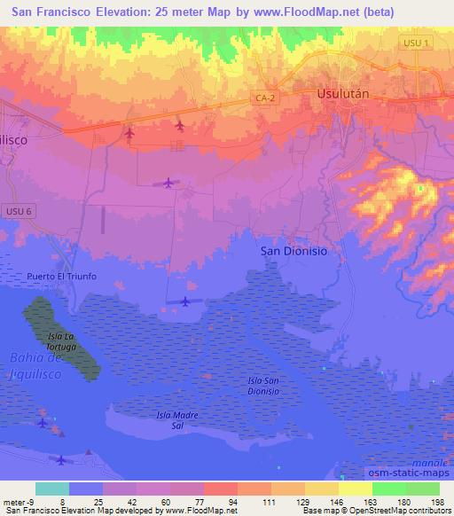 San Francisco,El Salvador Elevation Map