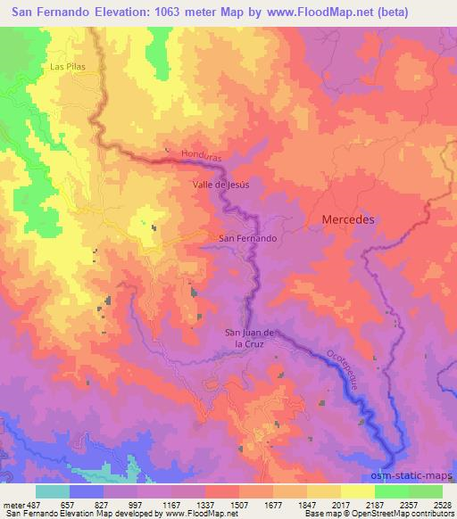 San Fernando,El Salvador Elevation Map