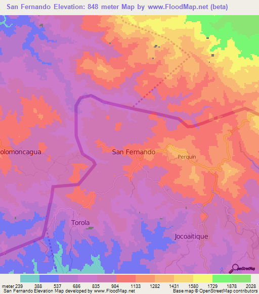 San Fernando,El Salvador Elevation Map