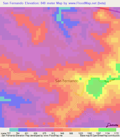 San Fernando,El Salvador Elevation Map