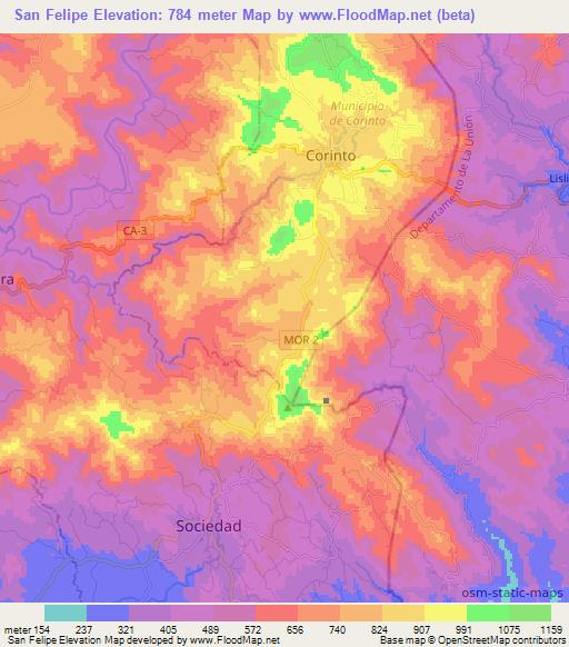 San Felipe,El Salvador Elevation Map