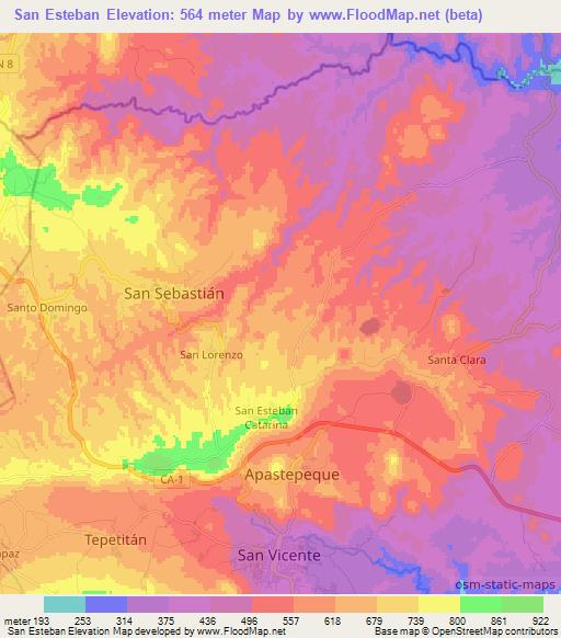 San Esteban,El Salvador Elevation Map