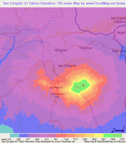San Emigdio El Tablon,El Salvador Elevation Map
