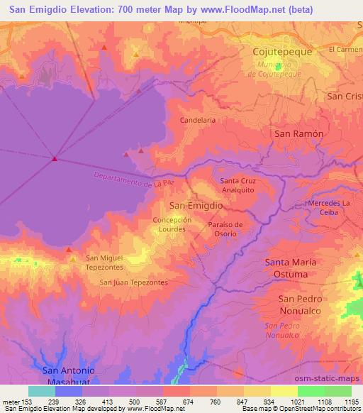 San Emigdio,El Salvador Elevation Map
