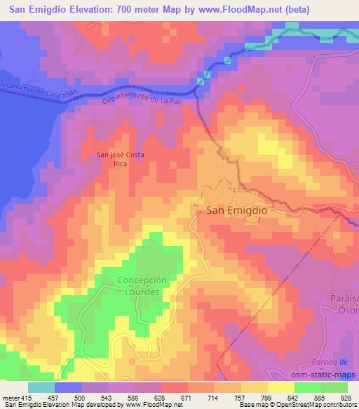 San Emigdio,El Salvador Elevation Map