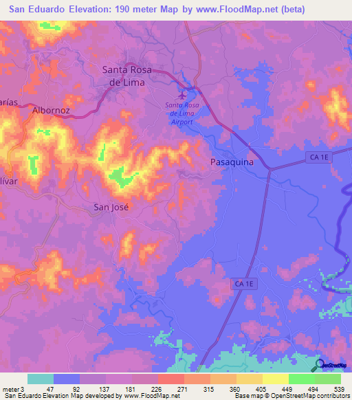 San Eduardo,El Salvador Elevation Map