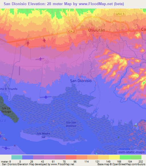 San Dionisio,El Salvador Elevation Map