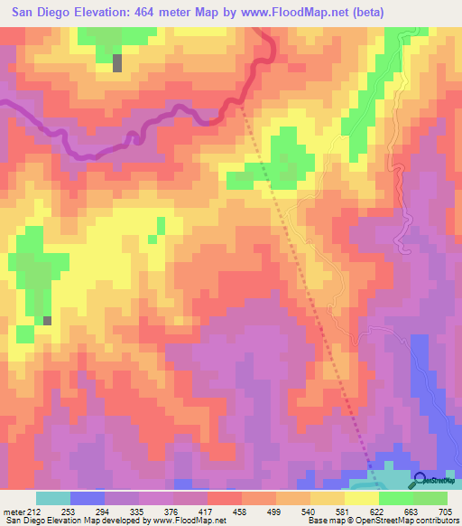 San Diego,El Salvador Elevation Map