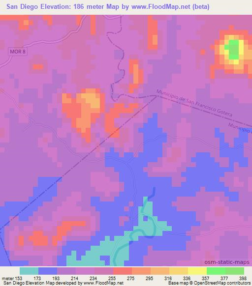 San Diego,El Salvador Elevation Map