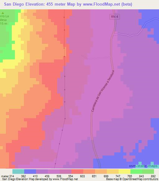 San Diego,El Salvador Elevation Map