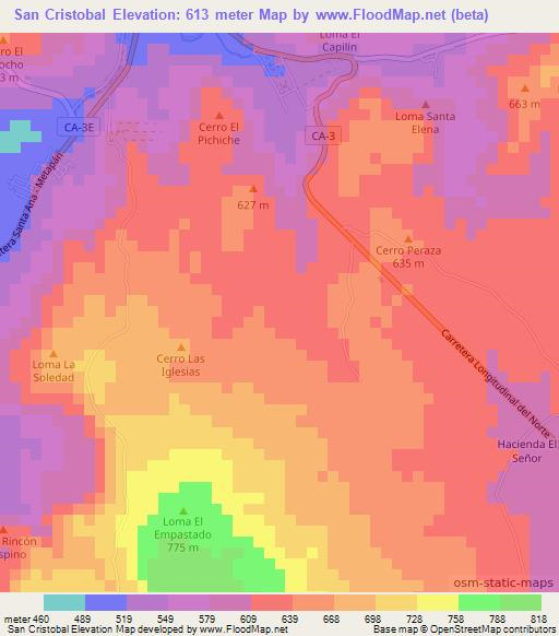 San Cristobal,El Salvador Elevation Map