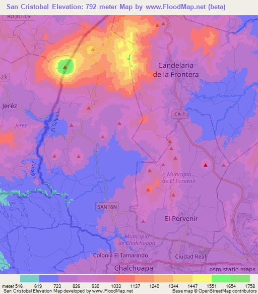 San Cristobal,El Salvador Elevation Map