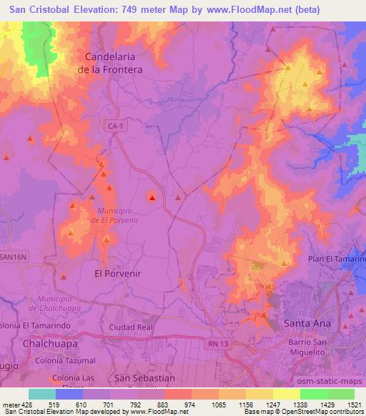 San Cristobal,El Salvador Elevation Map