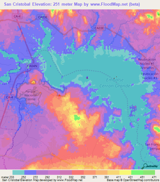 San Cristobal,El Salvador Elevation Map