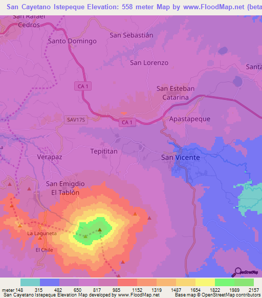 San Cayetano Istepeque,El Salvador Elevation Map