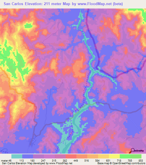 San Carlos,El Salvador Elevation Map