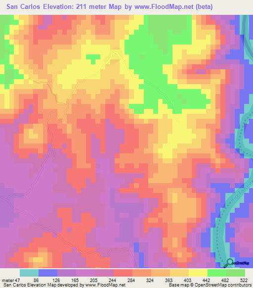 San Carlos,El Salvador Elevation Map
