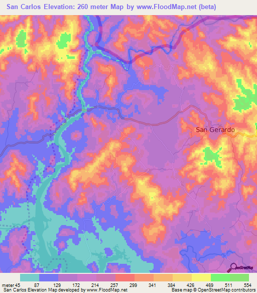 San Carlos,El Salvador Elevation Map
