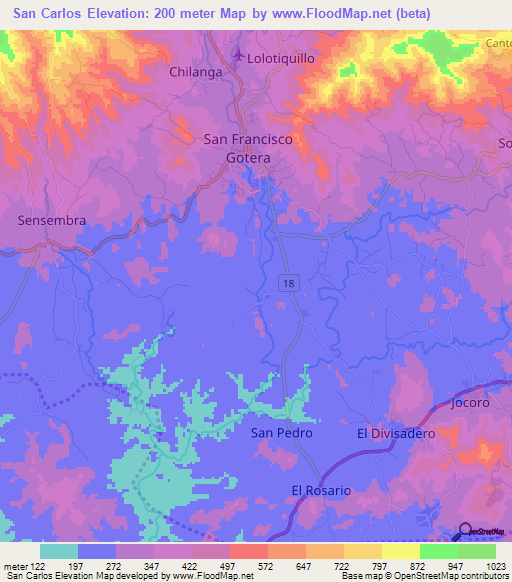 San Carlos,El Salvador Elevation Map