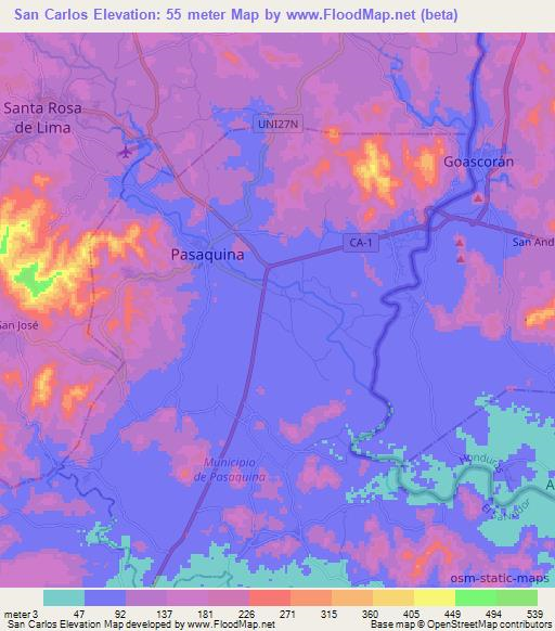 San Carlos,El Salvador Elevation Map