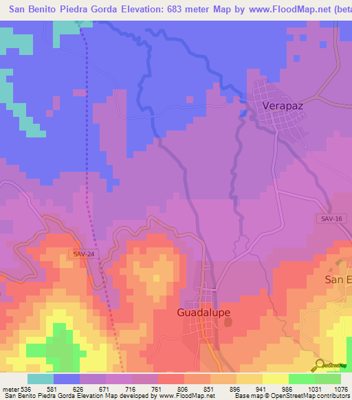 San Benito Piedra Gorda,El Salvador Elevation Map