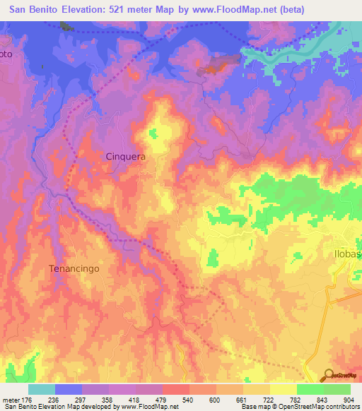 San Benito,El Salvador Elevation Map