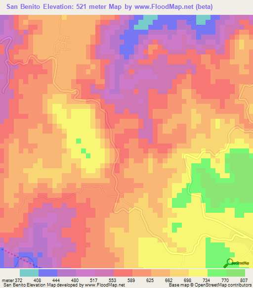 San Benito,El Salvador Elevation Map