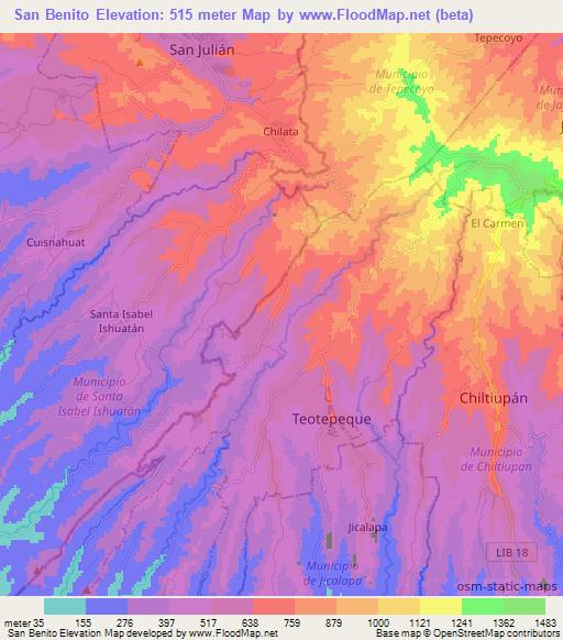 San Benito,El Salvador Elevation Map
