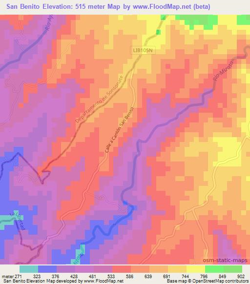 San Benito,El Salvador Elevation Map