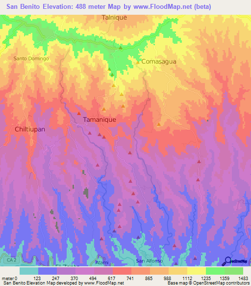 San Benito,El Salvador Elevation Map