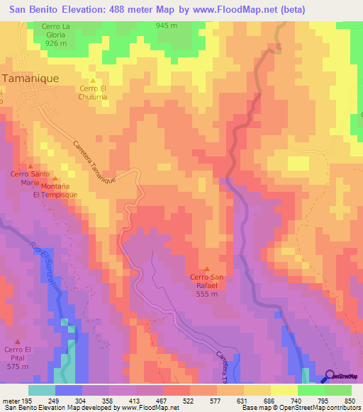 San Benito,El Salvador Elevation Map