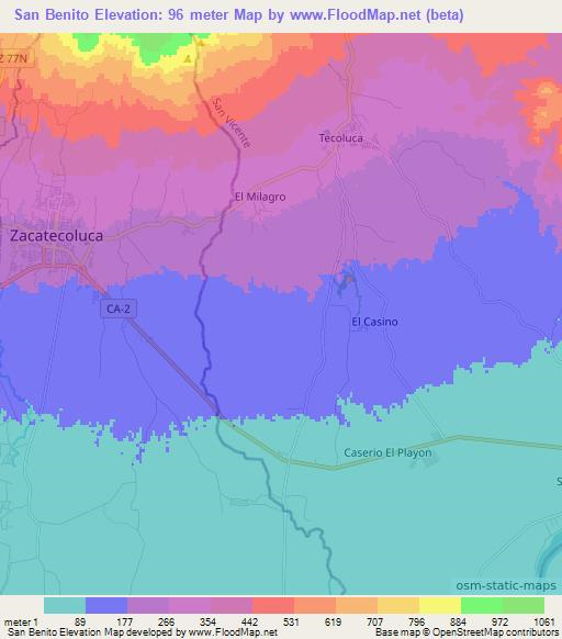 San Benito,El Salvador Elevation Map