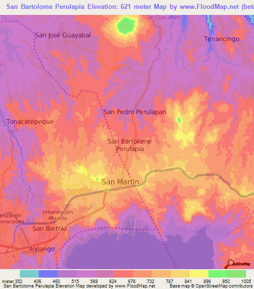 San Bartolome Perulapia,El Salvador Elevation Map