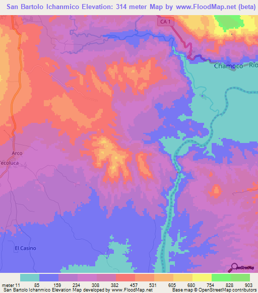 San Bartolo Ichanmico,El Salvador Elevation Map