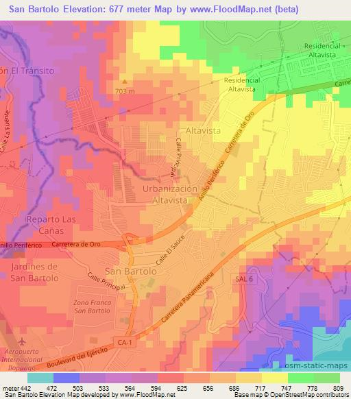 San Bartolo,El Salvador Elevation Map