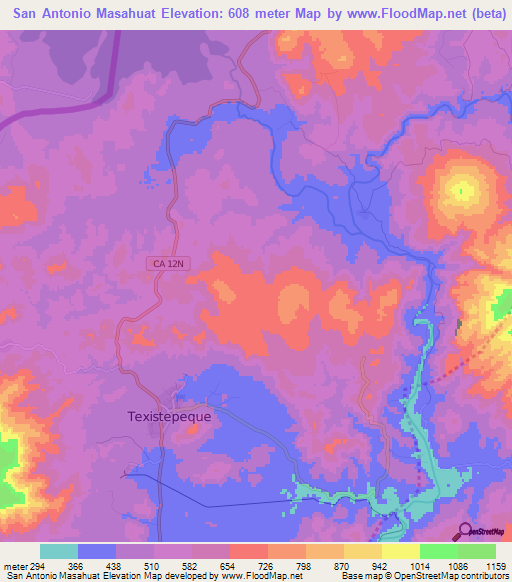 San Antonio Masahuat,El Salvador Elevation Map