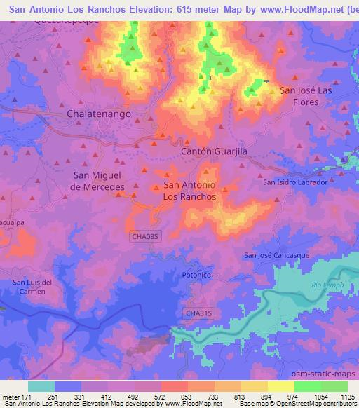 San Antonio Los Ranchos,El Salvador Elevation Map