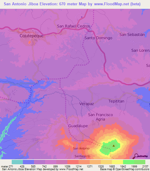 San Antonio Jiboa,El Salvador Elevation Map