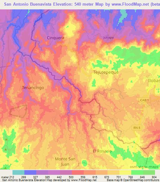 San Antonio Buenavista,El Salvador Elevation Map