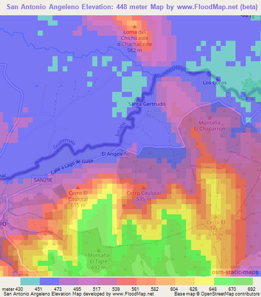 San Antonio Angeleno,El Salvador Elevation Map