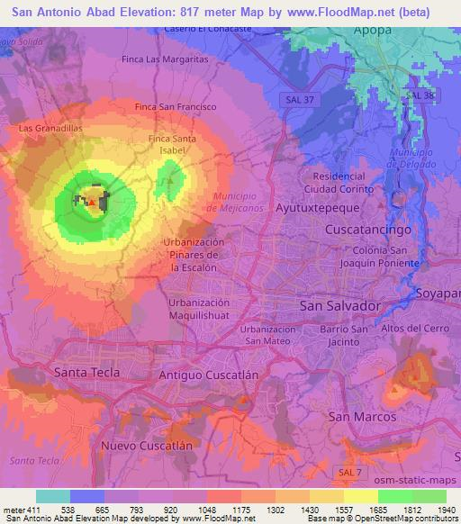 San Antonio Abad,El Salvador Elevation Map