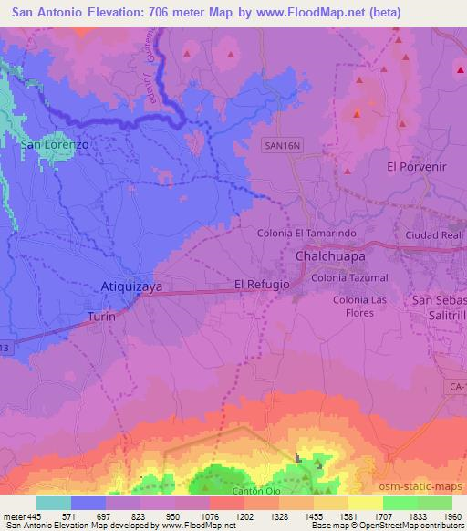 San Antonio,El Salvador Elevation Map