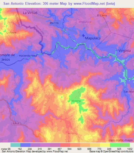 San Antonio,El Salvador Elevation Map
