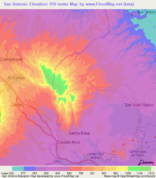 San Antonio,El Salvador Elevation Map