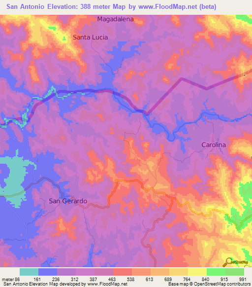San Antonio,El Salvador Elevation Map